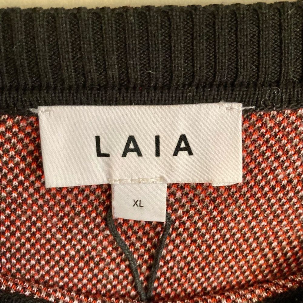LAIA Tabatha Patchwork Sweater Embroidered Fringe Floral Black Pink Gold Size XL - Picture 13 of 15